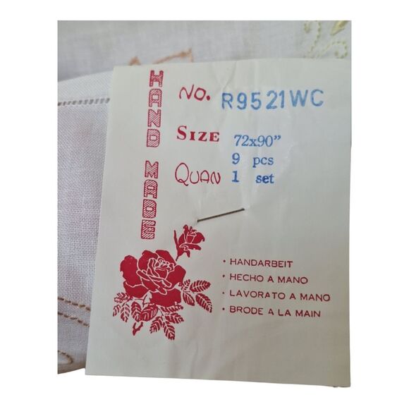 Irish table linen Set 8 Napkins 72 x 90 Tablecloth Embroidered Handmade Floral - Picture 10 of 16